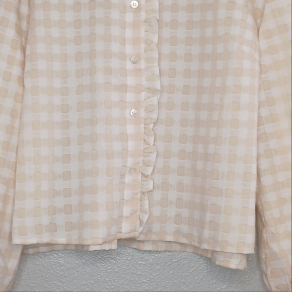 NWT FRNCH Ruffled Collar Windowpane Cottagecore Button Down Front Blouse - Picture 4 of 13